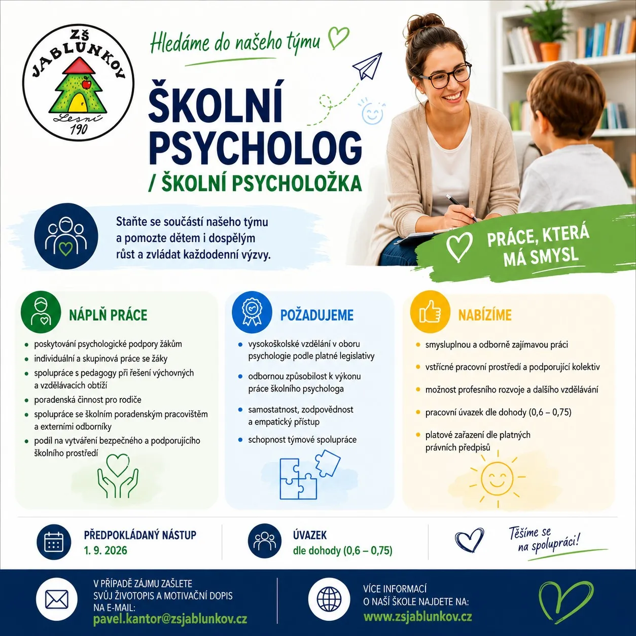 Školní psycholog - nabídka pracovní pozice