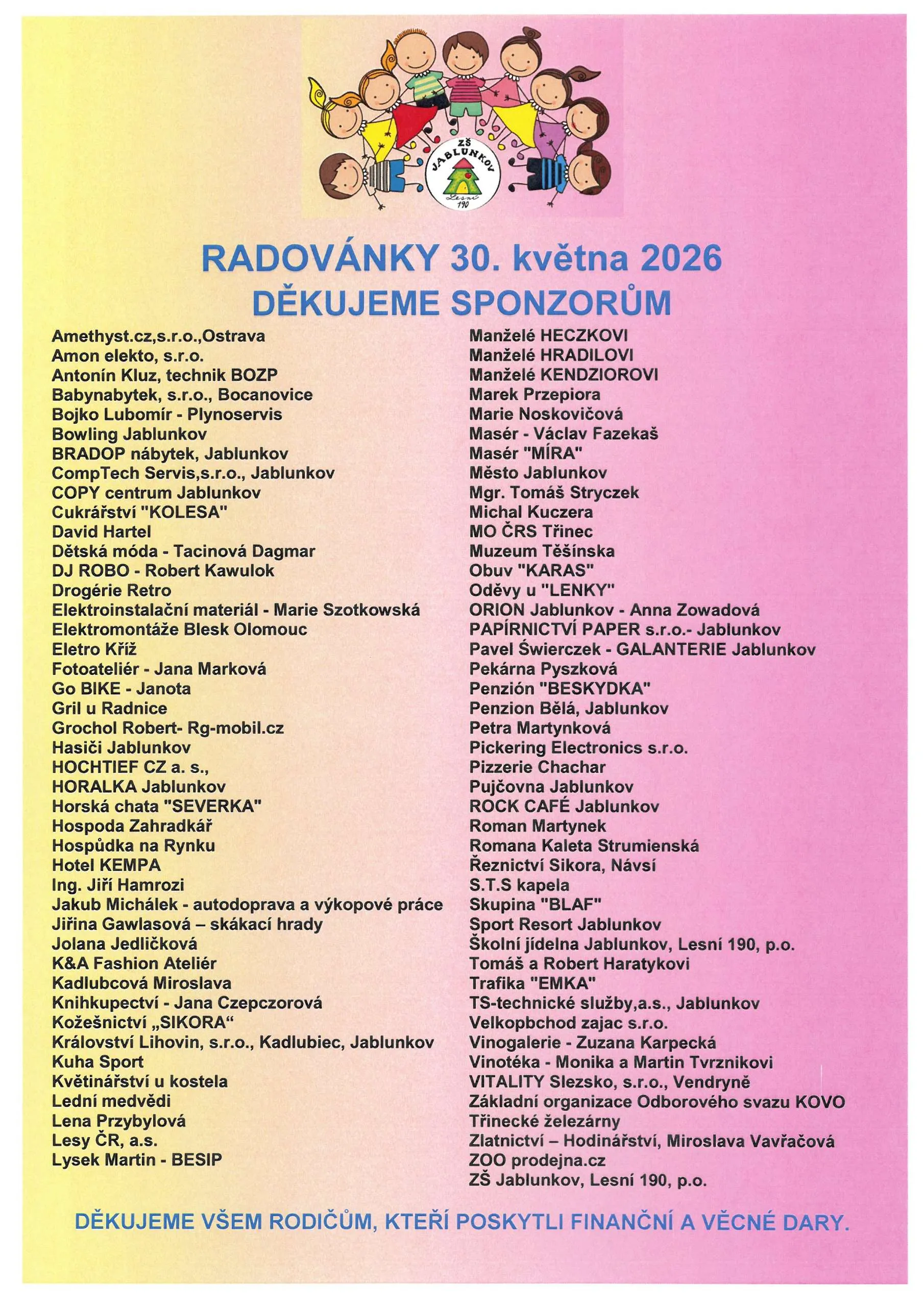 Radovánky sponzoři